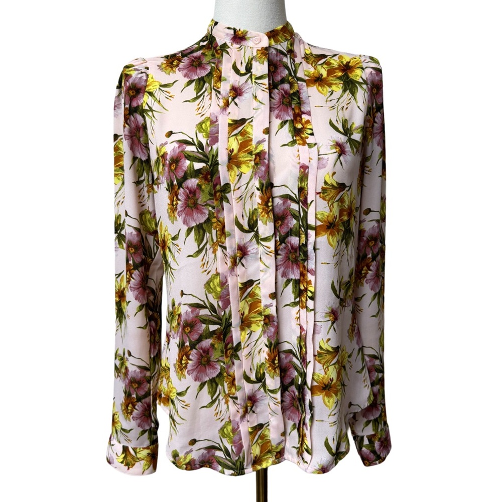 Express Pink Floral Tie-Neck Blouse